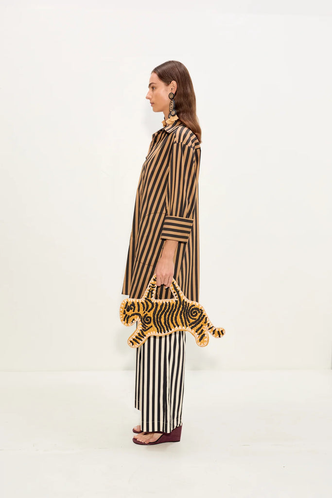 Kena Poplin Dress Black/Tan Stripe