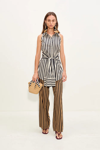 Inna Sleeveless Poplin Top Black/White Stripe