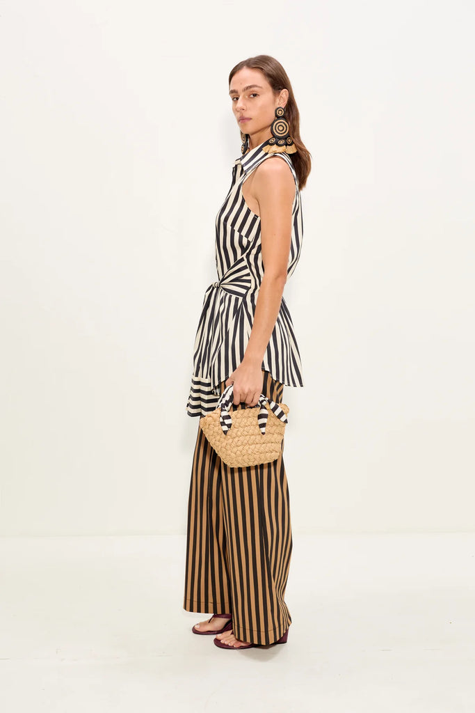 Inna Sleeveless Poplin Top Black/White Stripe