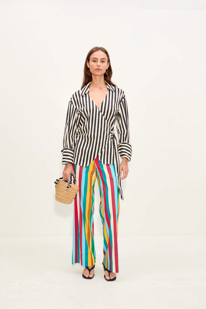 Anya Poplin Wrap Top Black/White Stripe