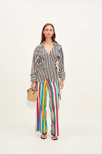 Anya Poplin Wrap Top Black/White Stripe