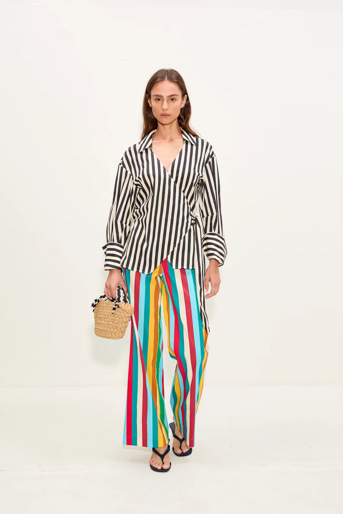 Anya Poplin Wrap Top Black/White Stripe