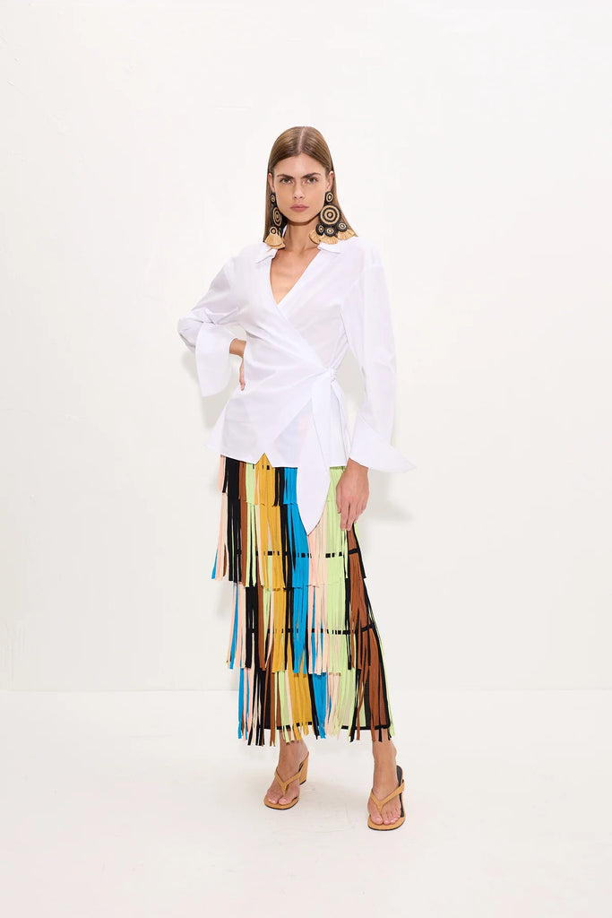 ZAZA Knit Fringe Skirt Ocean Stripe