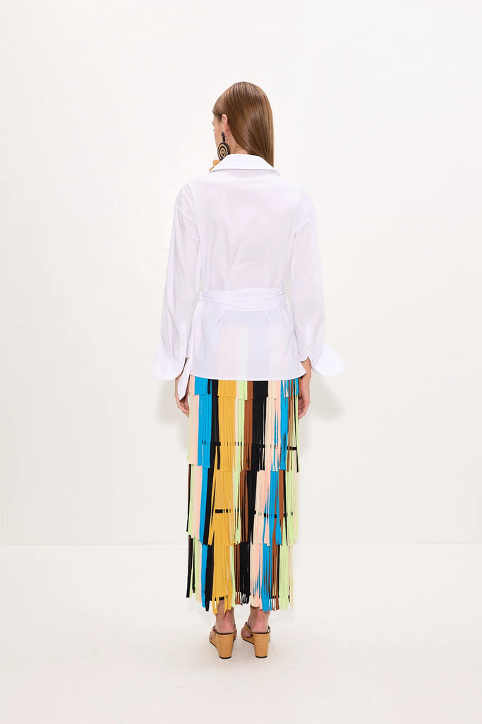 ZAZA Knit Fringe Skirt Ocean Stripe