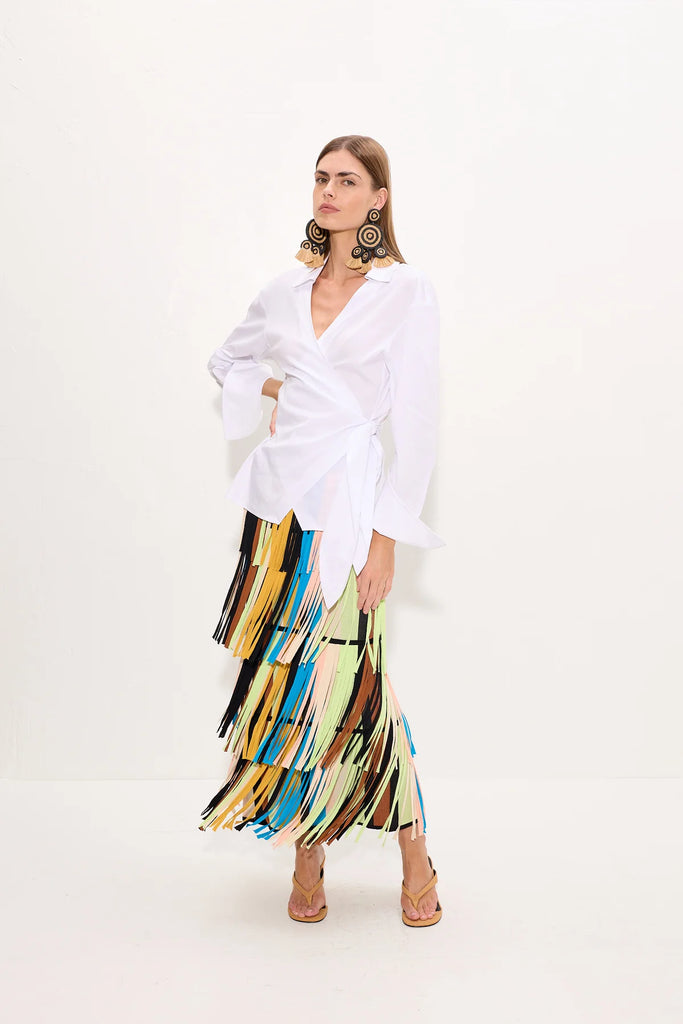 ZAZA Knit Fringe Skirt Ocean Stripe
