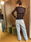 Cotton Mesh Pointelle Longsleeve Top Black