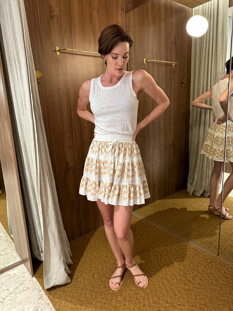 Embroidered Mini Skirt White Gold