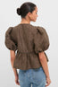 Crinkle Taffeta Check Peplum Blouse