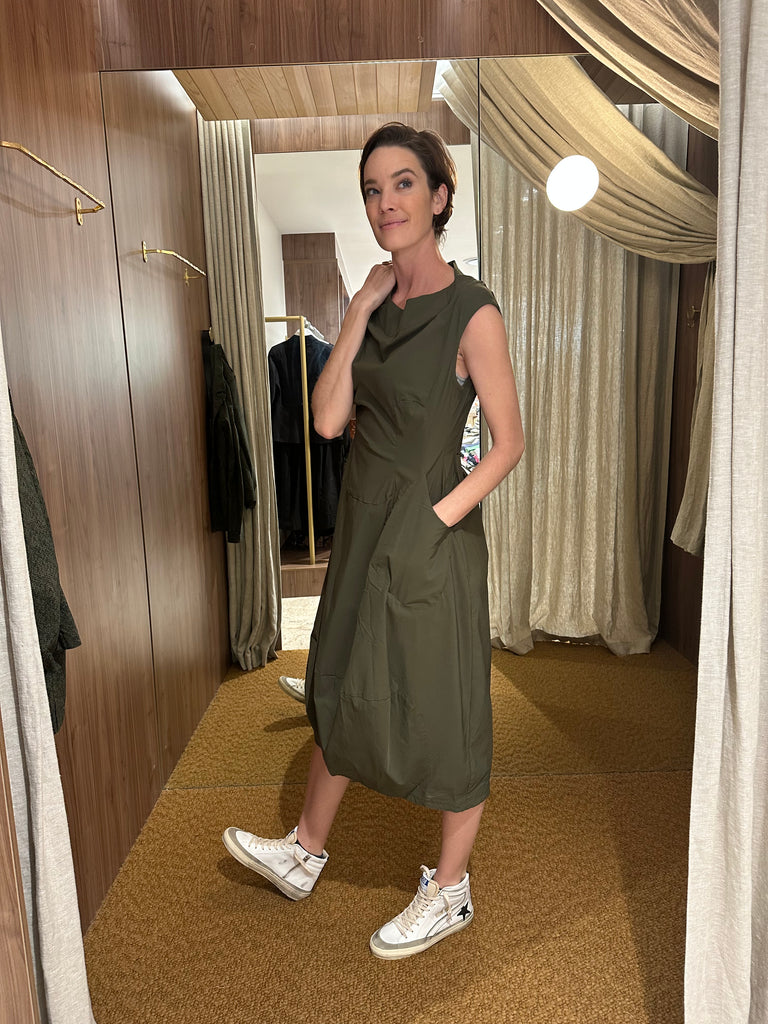 Cowl Neck Olive Dress