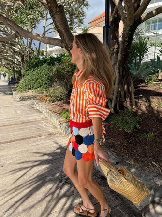 Loch Poplin Button Up Coral Cabana Stripe