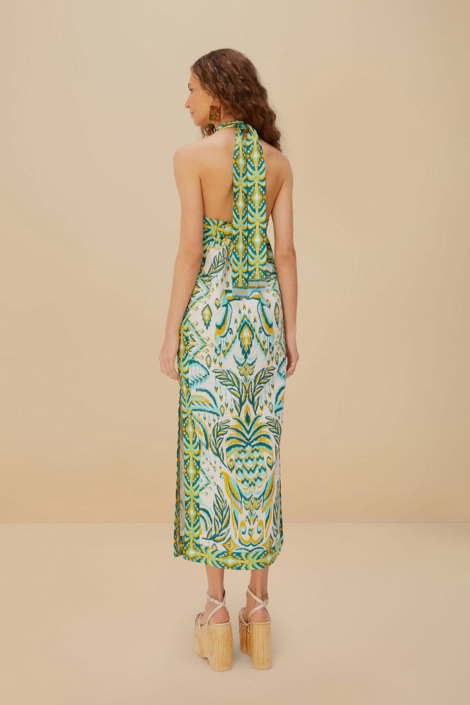 Tropical Tapestry Halter Neck Maxi Dress