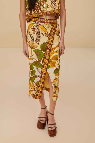 Foliage Sketch Sand Midi Skirt