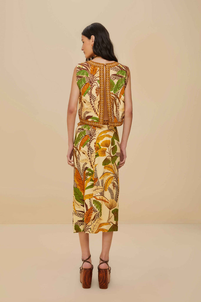 Foliage Sketch Sand Midi Skirt