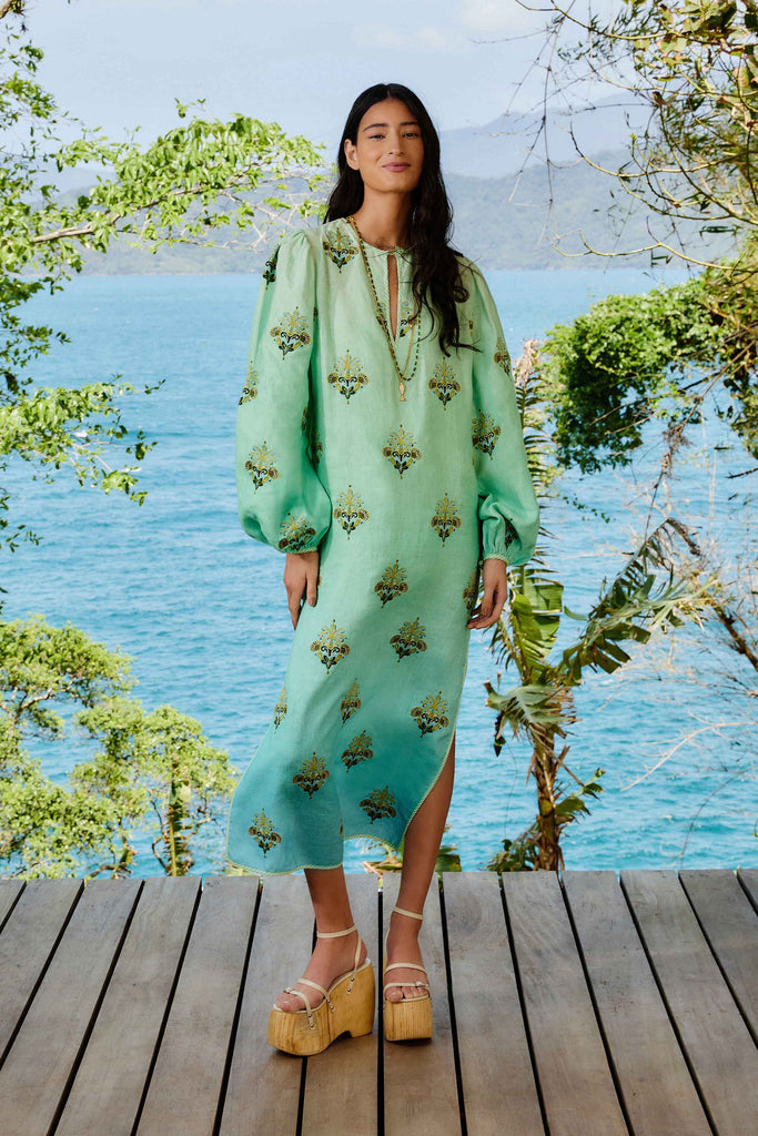 Turquoise Palm Tree Embroidery Tunic