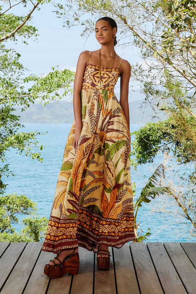 Foliage Sketch Sand Maxi Dress