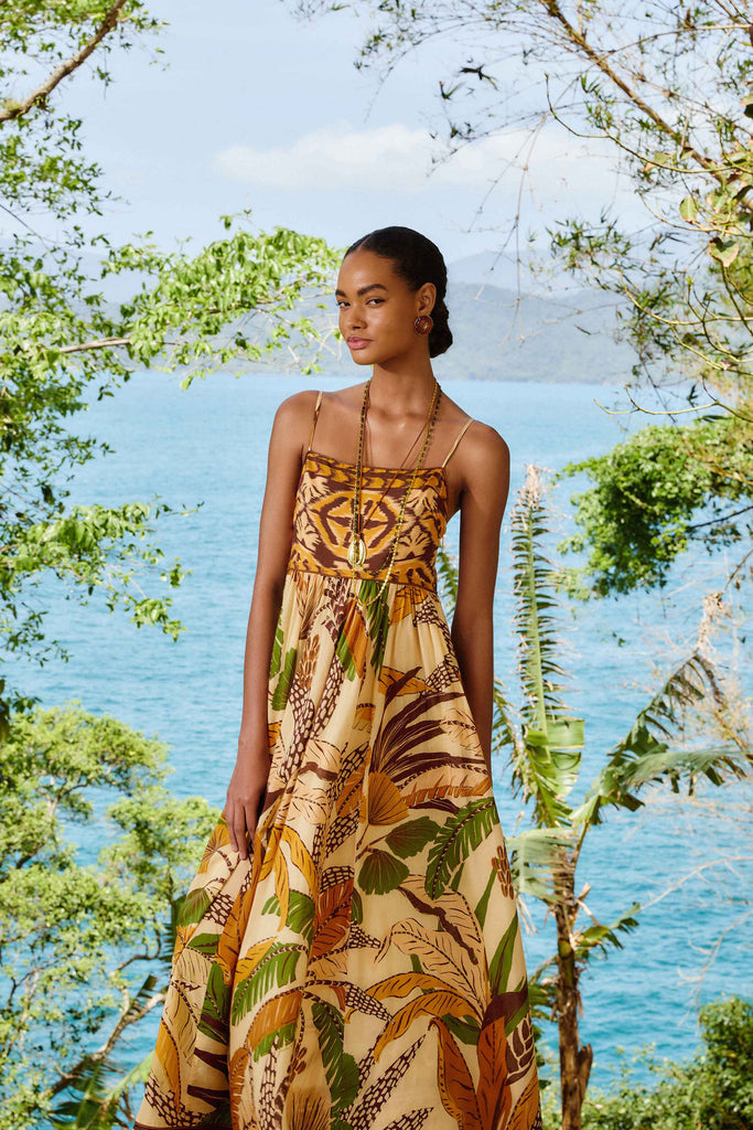 Foliage Sketch Sand Maxi Dress