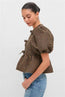 Crinkle Taffeta Check Peplum Blouse