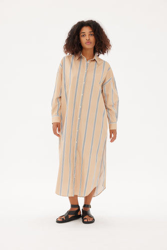 Chiara Maxi Shirt Dress Toffee Stripe