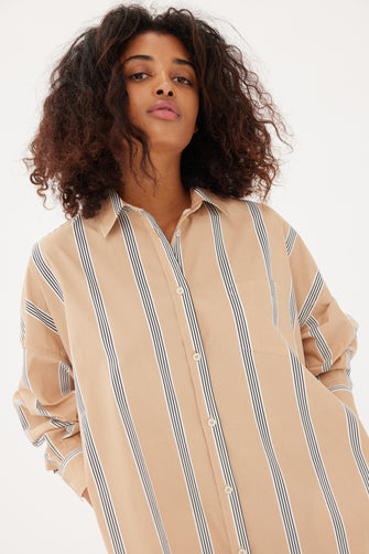 Chiara Maxi Shirt Dress Toffee Stripe