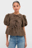 Crinkle Taffeta Check Peplum Blouse