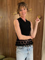 Fine Cotton Rib Crochet Vest Black