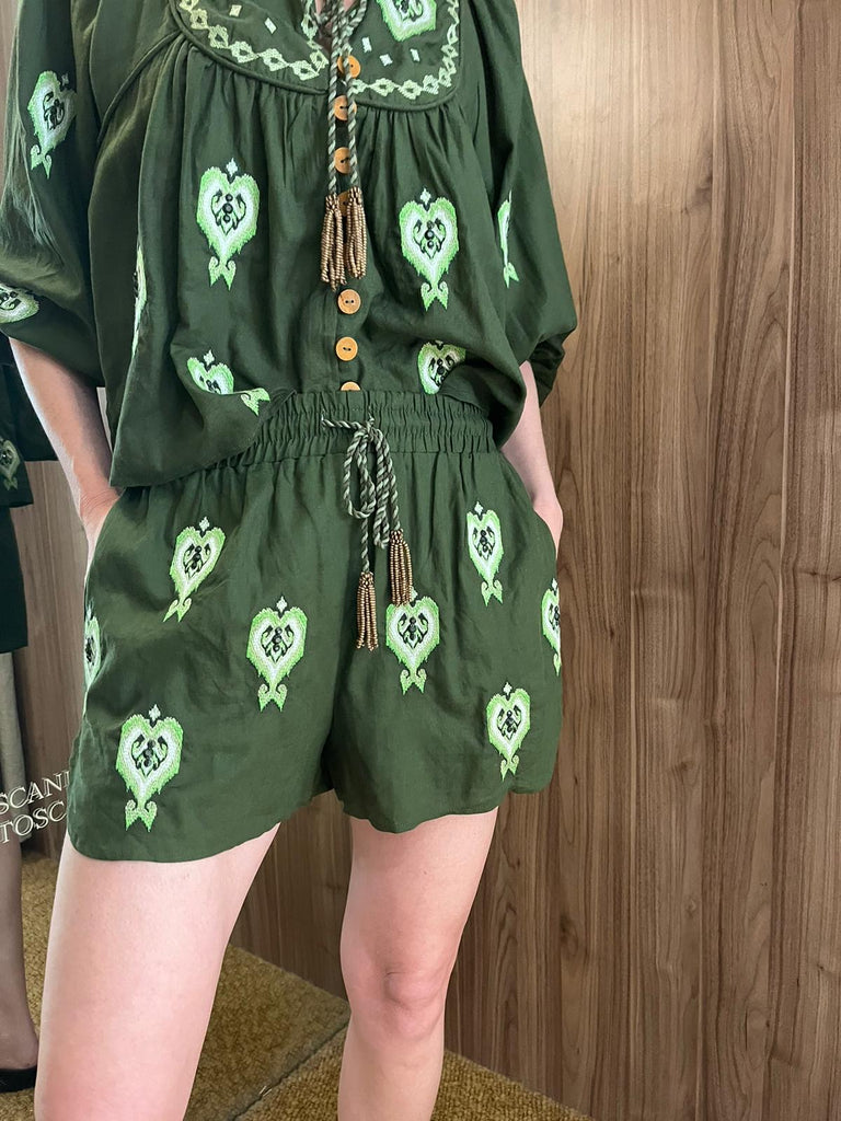 Heart Tapestry Embroidered Shorts