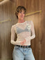 Cotton Mesh Pointelle Longsleeve Top Off-White