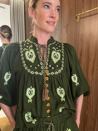 Heart Tapestry Embroidered Blouse