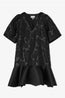 Satin Cloque V Neck Mini Dress