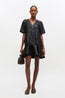 Satin Cloque V Neck Mini Dress
