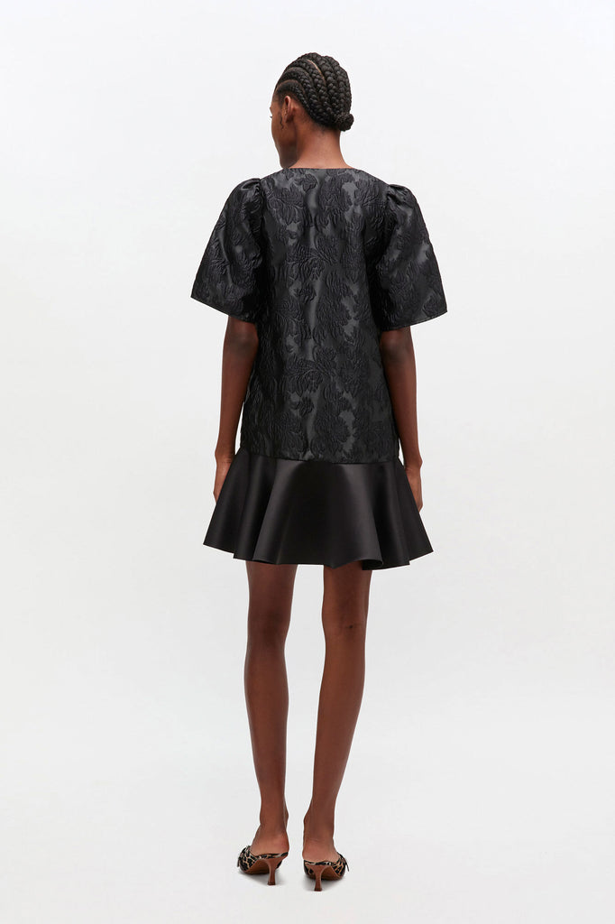 Satin Cloque V Neck Mini Dress