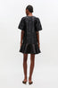 Satin Cloque V Neck Mini Dress