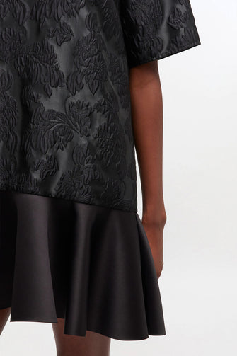 Satin Cloque V Neck Mini Dress