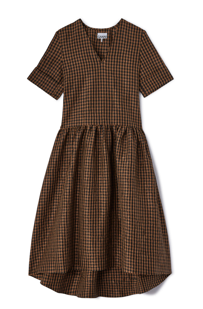 Crinkle Taffeta Check Long Dress