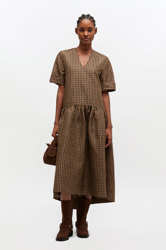 Crinkle Taffeta Check Long Dress