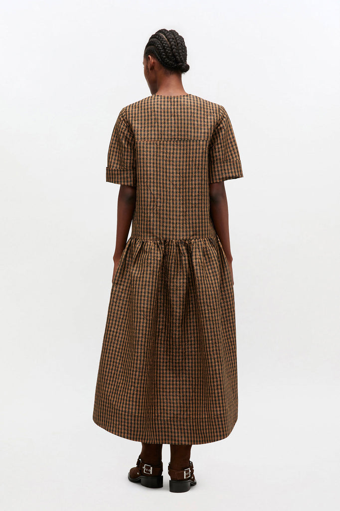 Crinkle Taffeta Check Long Dress