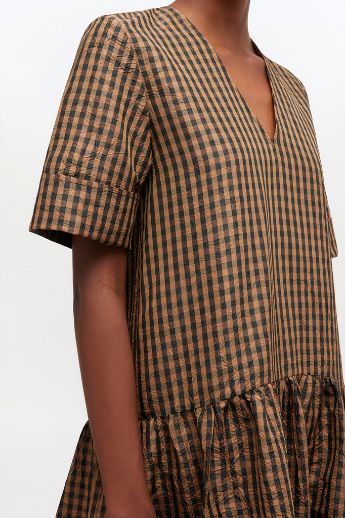 Crinkle Taffeta Check Long Dress