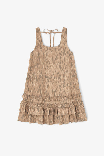 Printed Stretch Cotton U-neck Mini Dress Burro