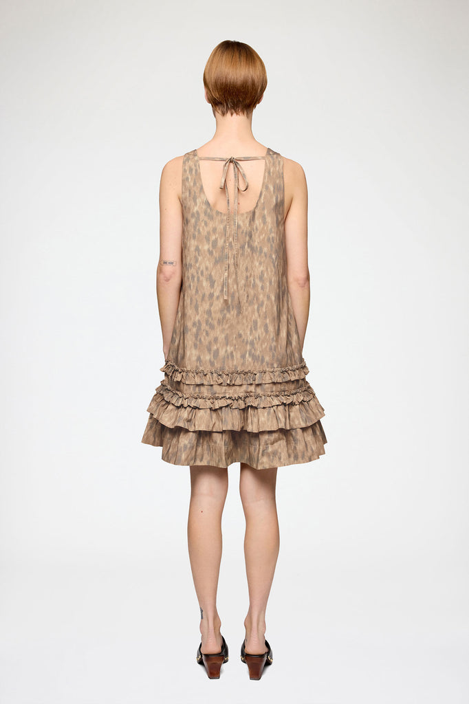 Printed Stretch Cotton U-neck Mini Dress Burro