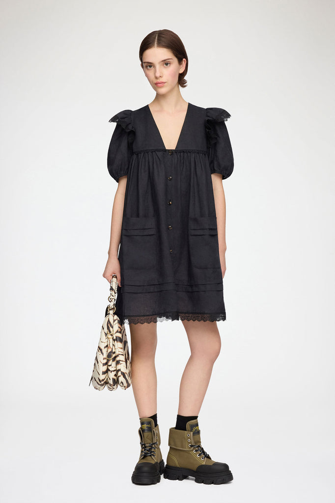 Mini Dress Black Linen