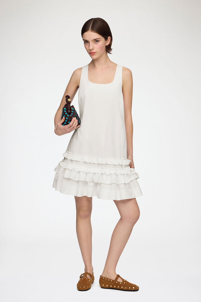 Cotton Poplin U-Neck Mini Dress White