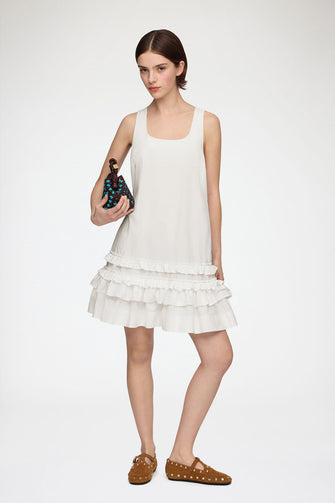 Cotton Poplin U-Neck Mini Dress White