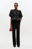 Satin Cloque Peplum Blouse