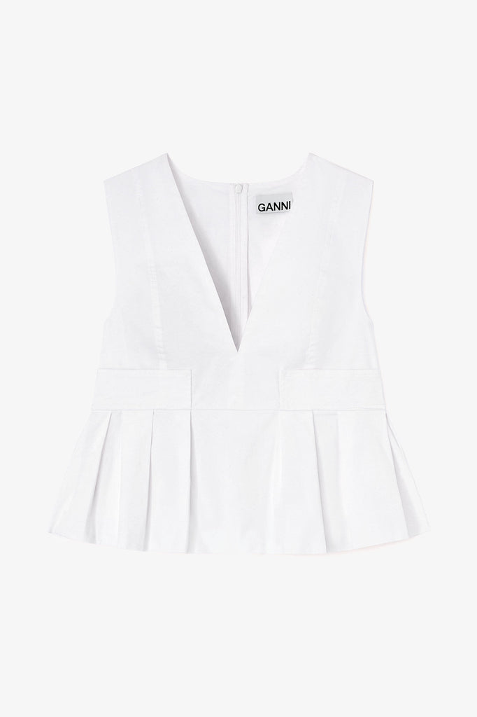 Stretch Cotton V Neck Pocket Blouse White