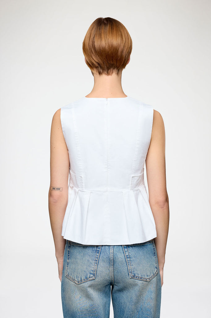 Stretch Cotton V Neck Pocket Blouse White