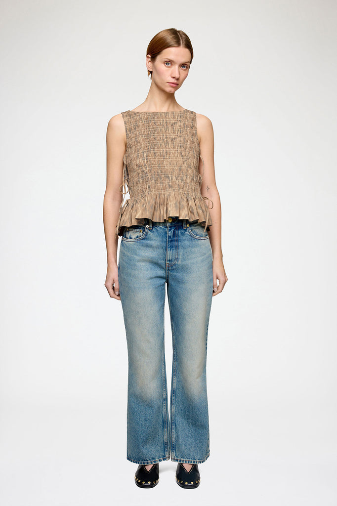 Printed Cotton Tie String Blouse Burro