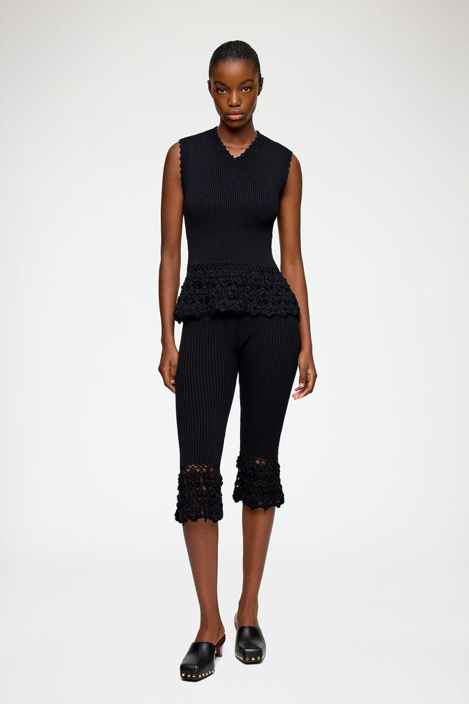 Fine Cotton Rib Crochet Vest Black