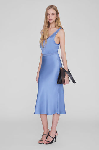 Bar Silk Skirt Storm Blue