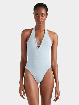 Adriana Beaded Swim Metallic Ice Blue