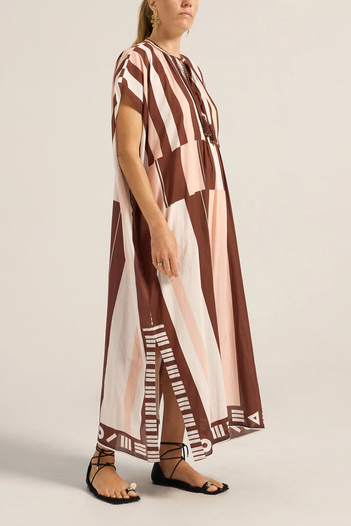 Thaddeus Caftan Pink Brown Sarong Voile